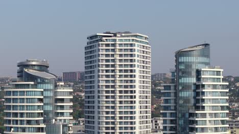 Modern-high-rise-buildings-in-uMhlanga,-Durban-with-clear-skies