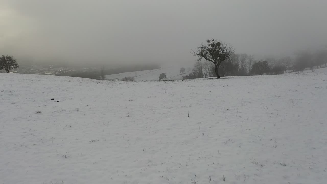 Campo nevado en la campiña invernal de Francia