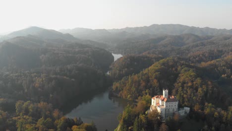 fairy tale concept - trakoscan castle in beautiful croatia landscape