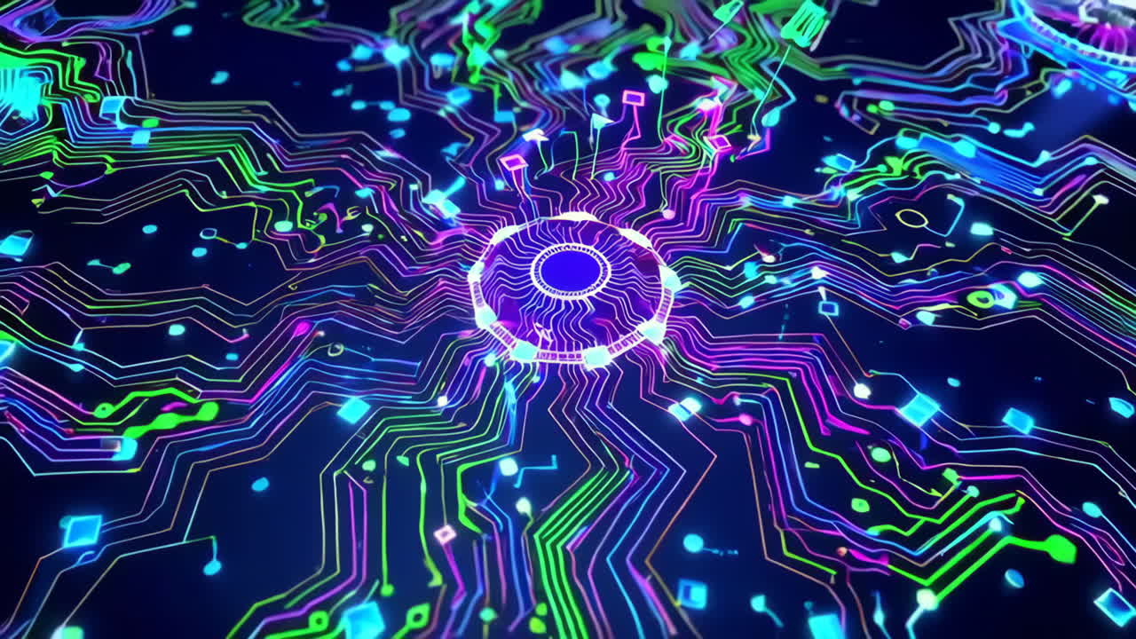Abstract Digital Circuit Network with Glowing Connections