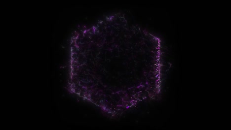 seamless loop. animation of a purple hexagonal portal, consisting of particles and bursts of energy, isolated on black background with alpha luma matte vfx cg 4k. space door. constellations. galaxy.