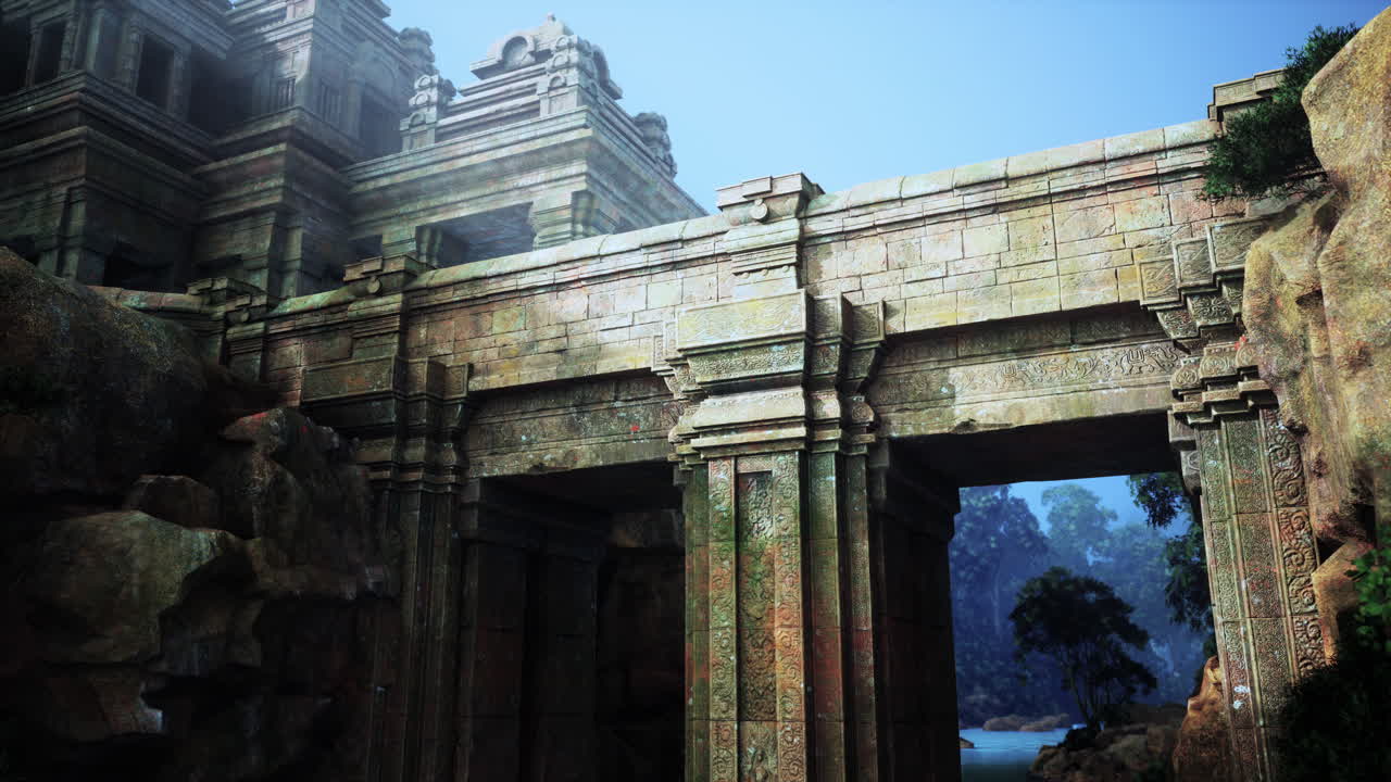 중앙 문이 있는 고대 사원 유적