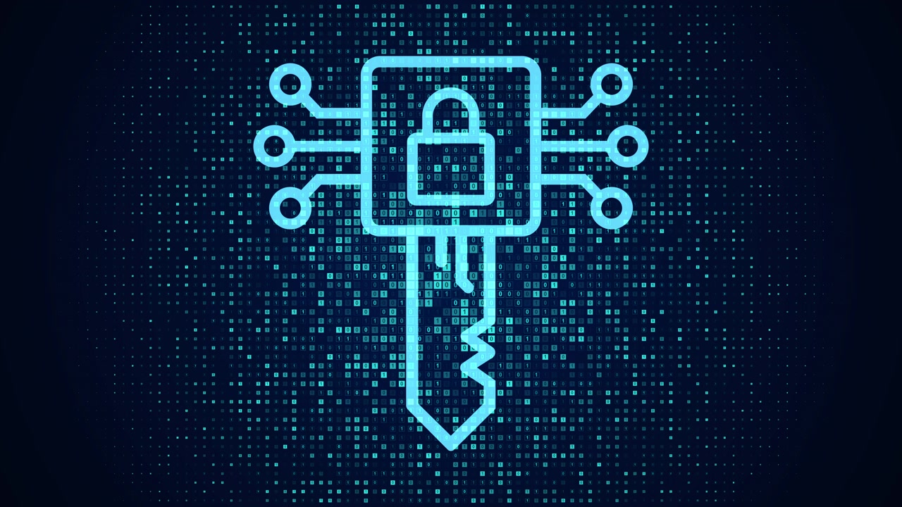Digital Security Key Icon with Binary Code Background