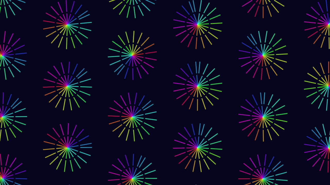 líneas radiantes de arco iris patrón sin costuras en fondo negro