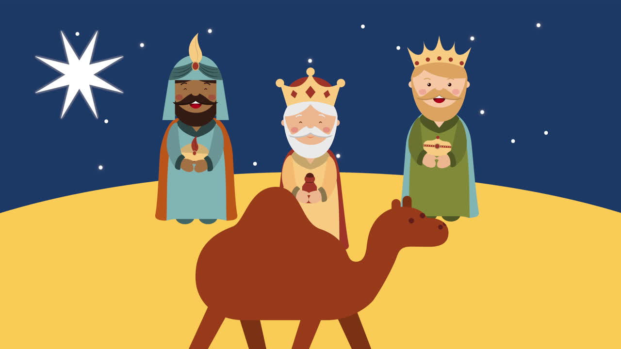 escena del pesebre de feliz navidad con los reyes mágicos