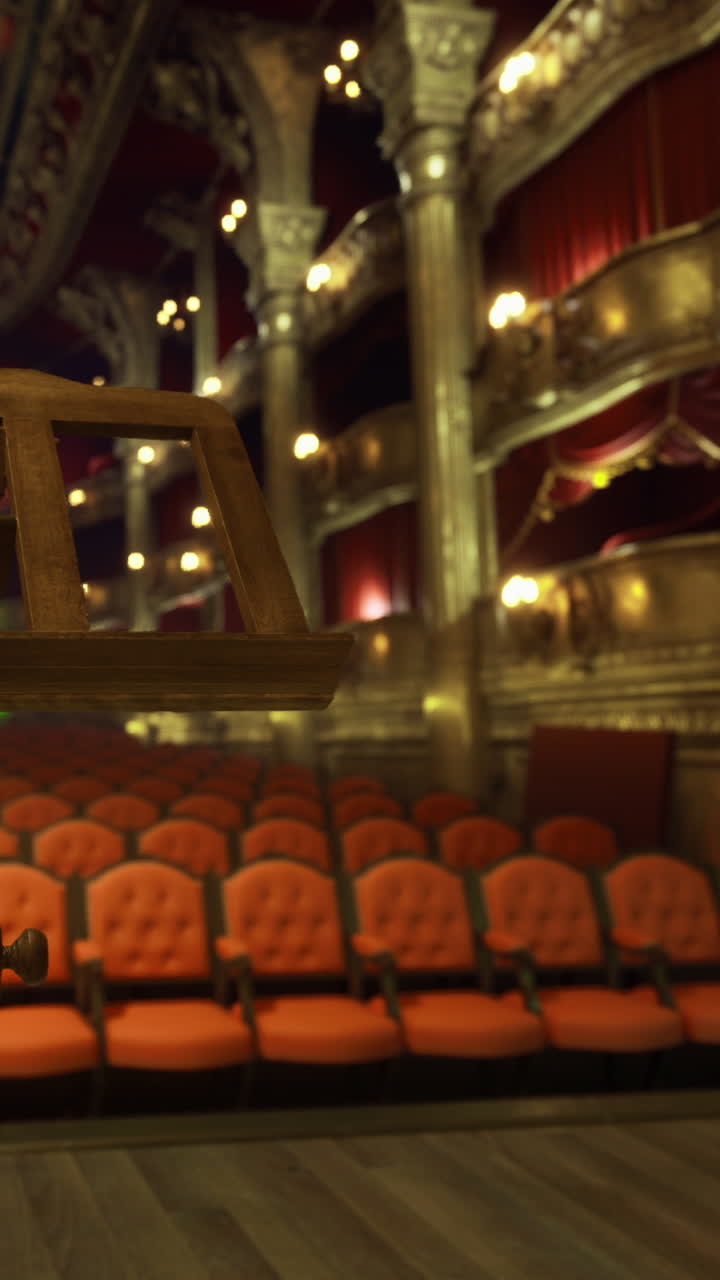Poltrone in un teatro pronte per il prossimo spettacolo di sera.