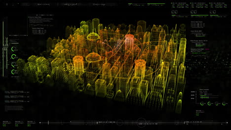 Futuristic holographic city digitally generated image virtual reality matrix particles in cyber space background environment with 5G icon digital wireless high speed fifth innovative generation