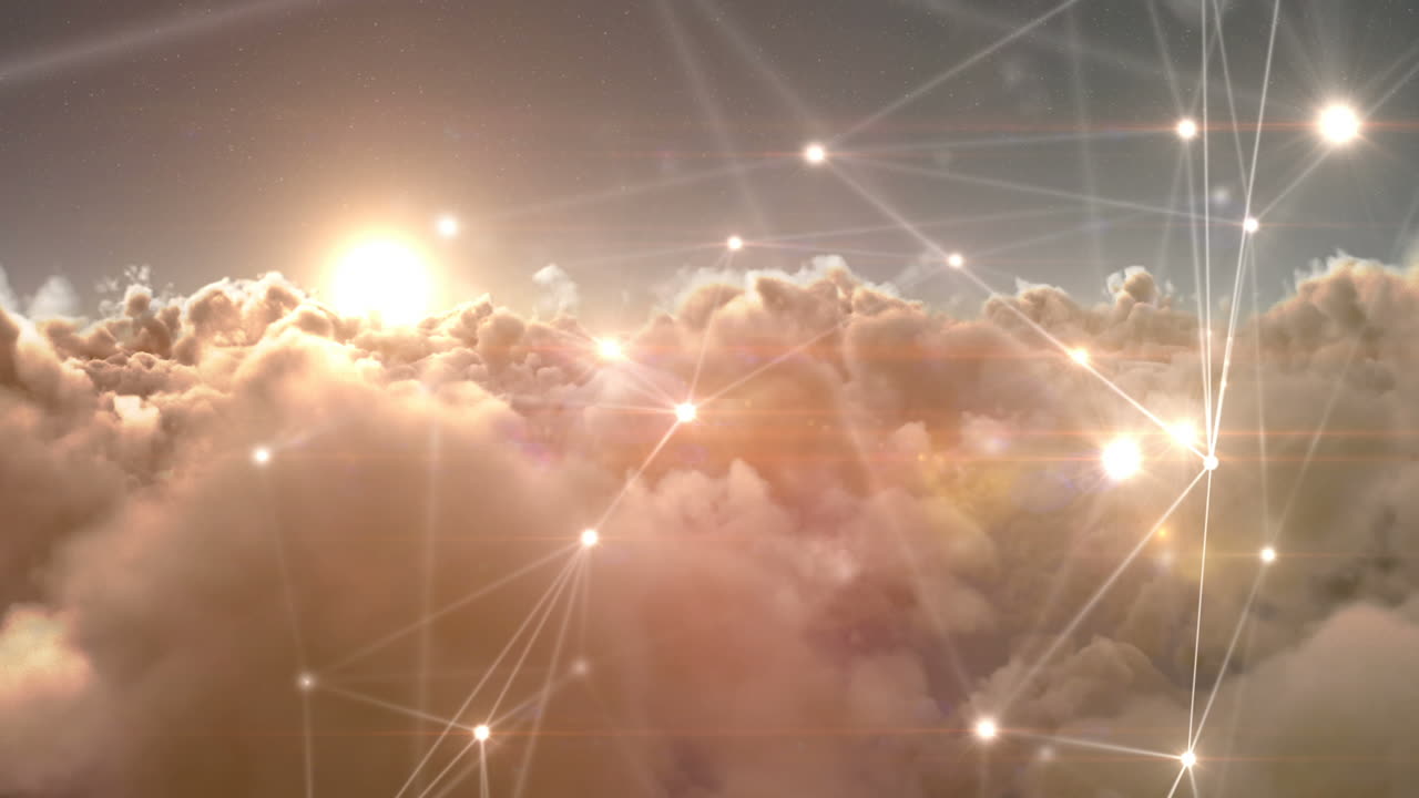 códigos binarios y líneas contra nubes blancas 4k