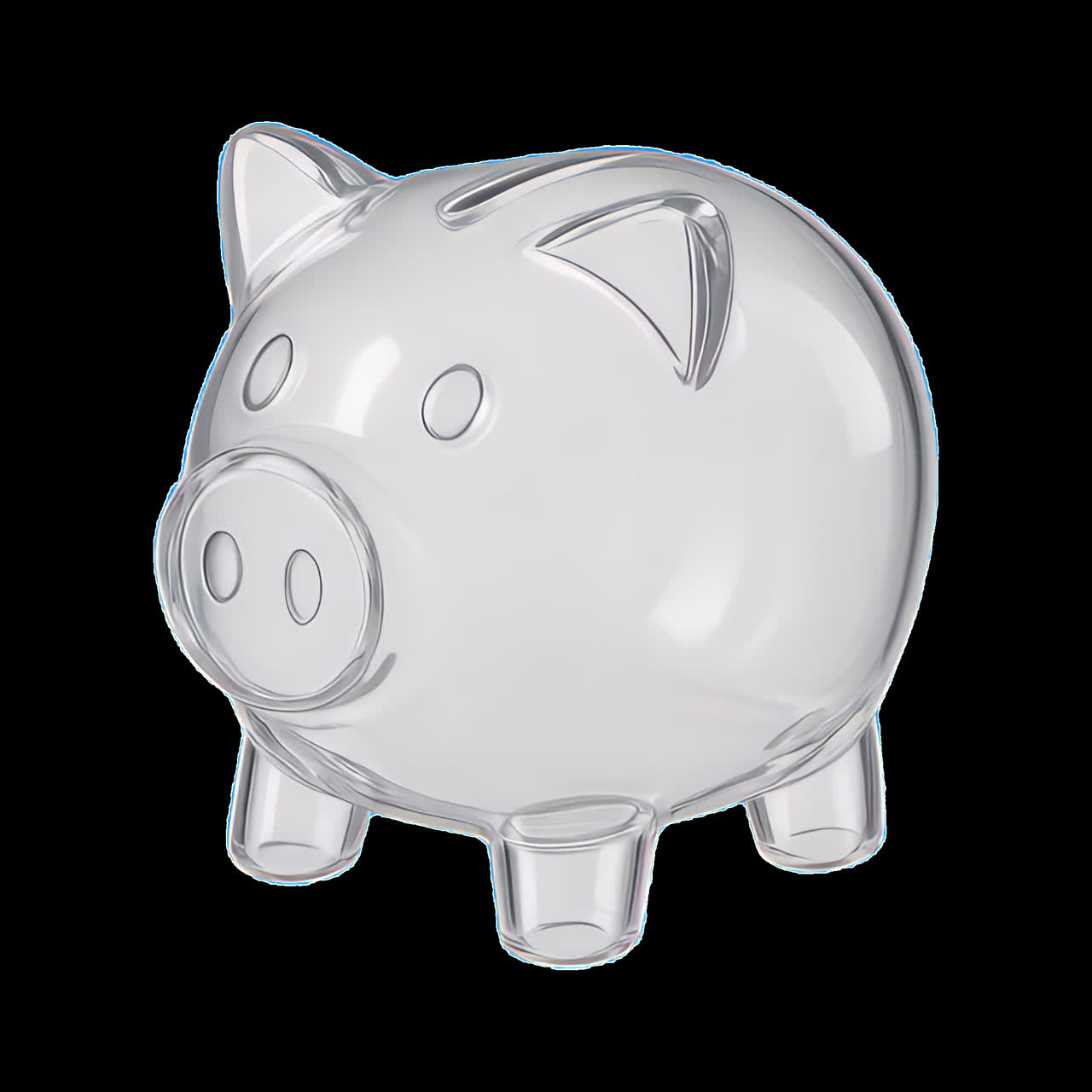 Transparent glass piggy bank animation isolated asset, transparent 4K video, alpha channel, ProRes