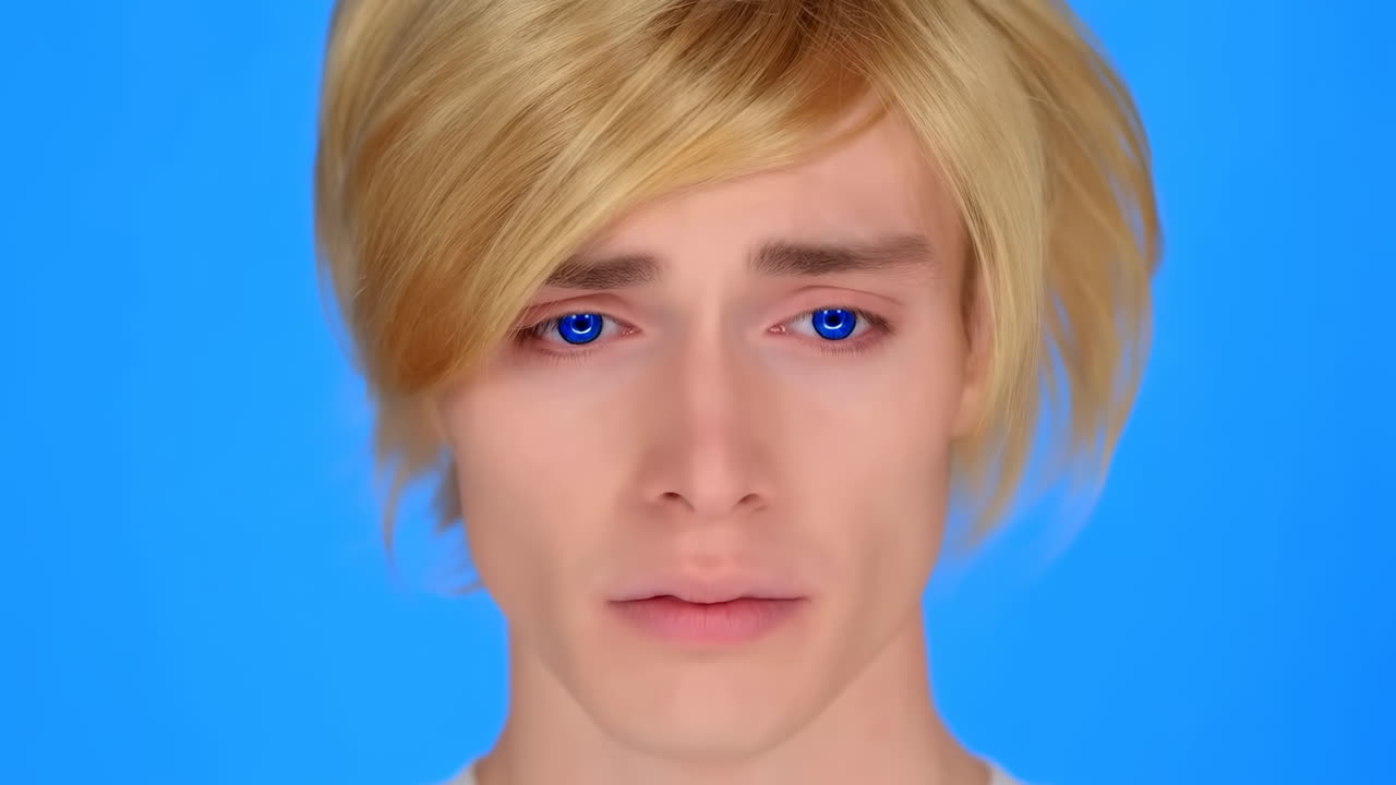 Ung mand med blondt hår og klare, åbne blå øjne.