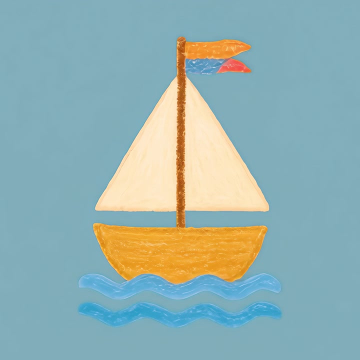 Animated Illustration of a Sailboat Sailing on Blue Waves