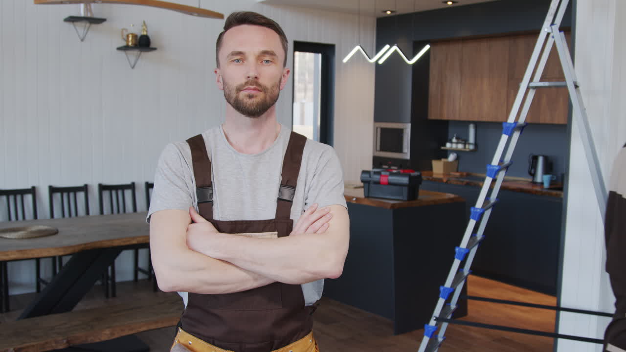 Handyman Posing for Camera Inside Clients House