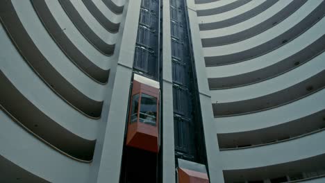 spiral elevator in a round building