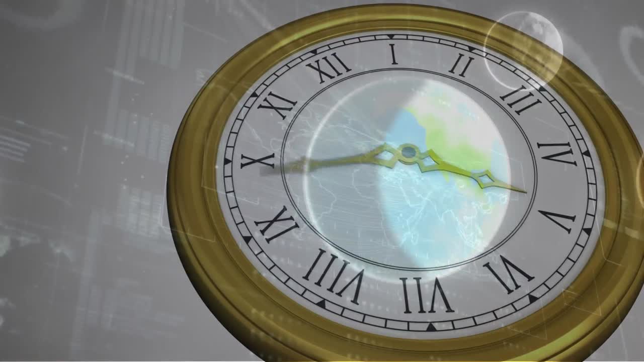 태양계, 행성 및 공간의 애니메이션 시계 티킹