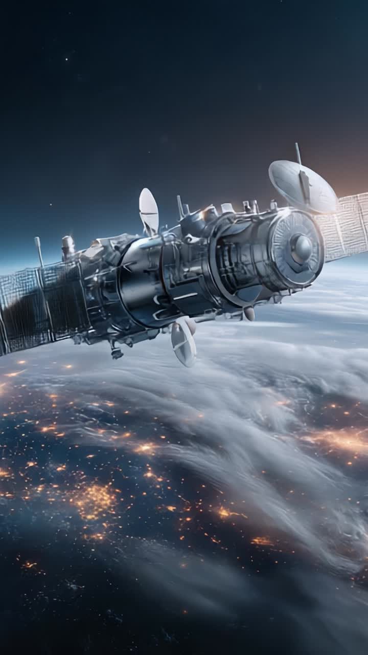 A Stunning View of a Spacecraft Orbiting Earth Amidst the Celestial Beauty of Stars and City Lights Below in a Breathtaking Cosmic Landscape