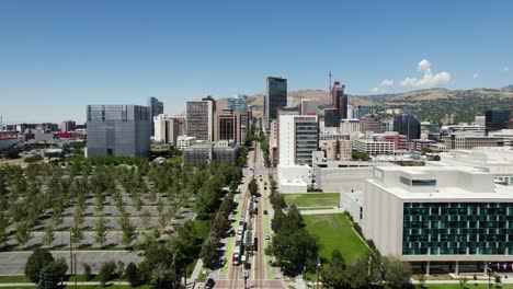 city infrastructure streets of downtown salt lake city, utah - aerial drone view of state capital