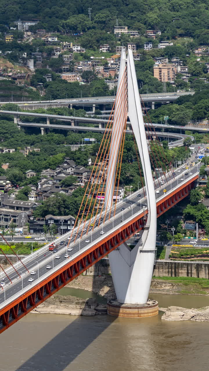 CHONGQING, CHINA - 18 MAY 2025 : Timelapse of the amazing Chongqing city skyline and Yangtze in vertical