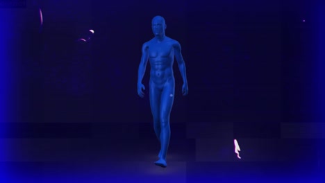 animation of human model walking over distressed blue background