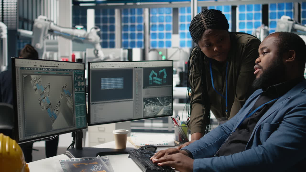 Engineers collaborating on robotics design