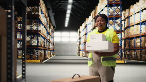 vertical video black woman managing the order fulfillment process by checking packages