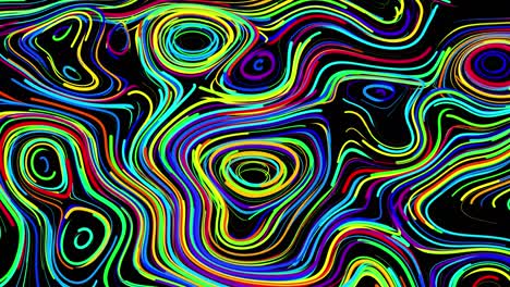 abstract creative looped bg con líneas rizadas como senderos de diferentes colores. las líneas forman un patrón giratorio como ruido de rizado. abstract 3d looping flowing animation as bright creative festive background