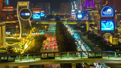 china macau city nigh tlight main street traffic top panorama 4k time lapse