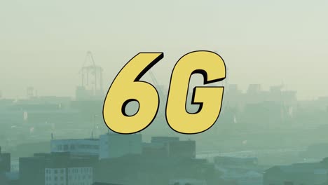 animación de texto 6g sobre el paisaje urbano