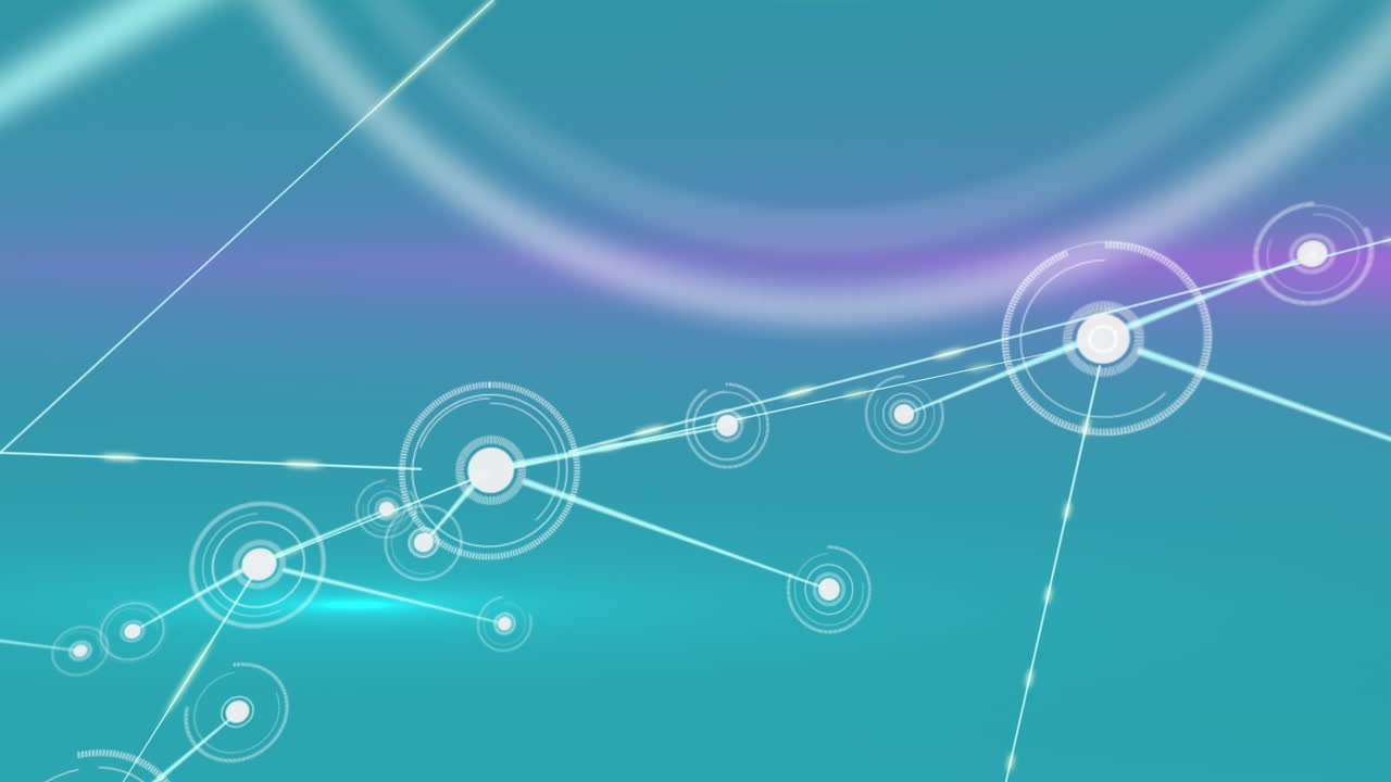 파란색 바탕에 연결 네트워크와 빛 트레일의 애니메이션