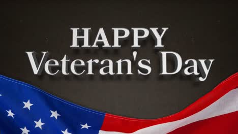 animation of veterans day text and usa waving flag over dark background