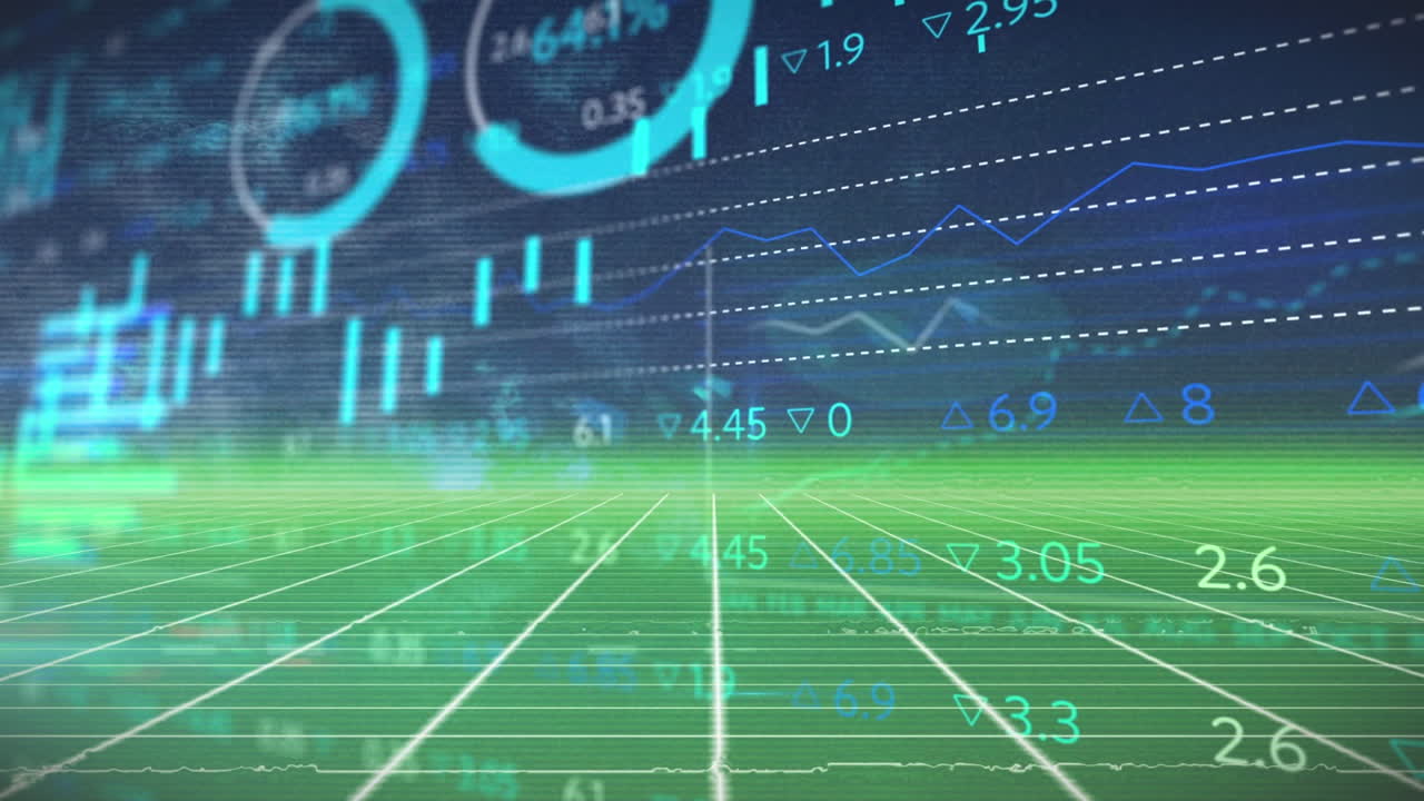 그래프 와 숫자 가 변화 하는 증권 거래소 디스플레이 보드 의 애니메이션