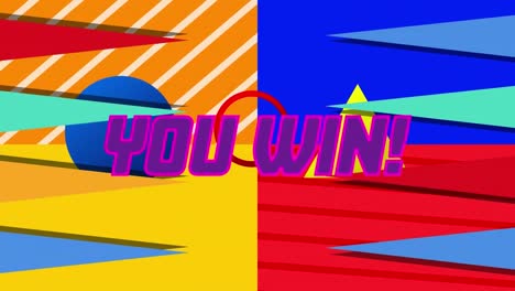 animation of you win text over abstract shapes background