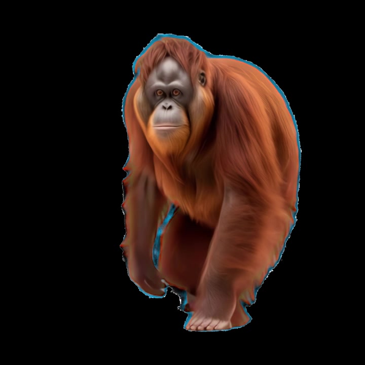 Orangutan dai capelli rossi che cammina lentamente verso la telecamera.