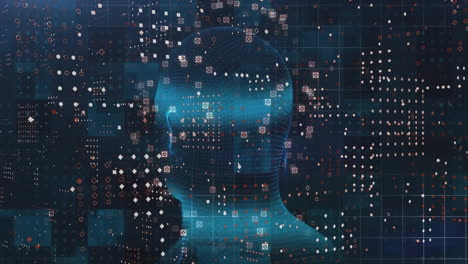 animation of human head scanning and data processing over dark background