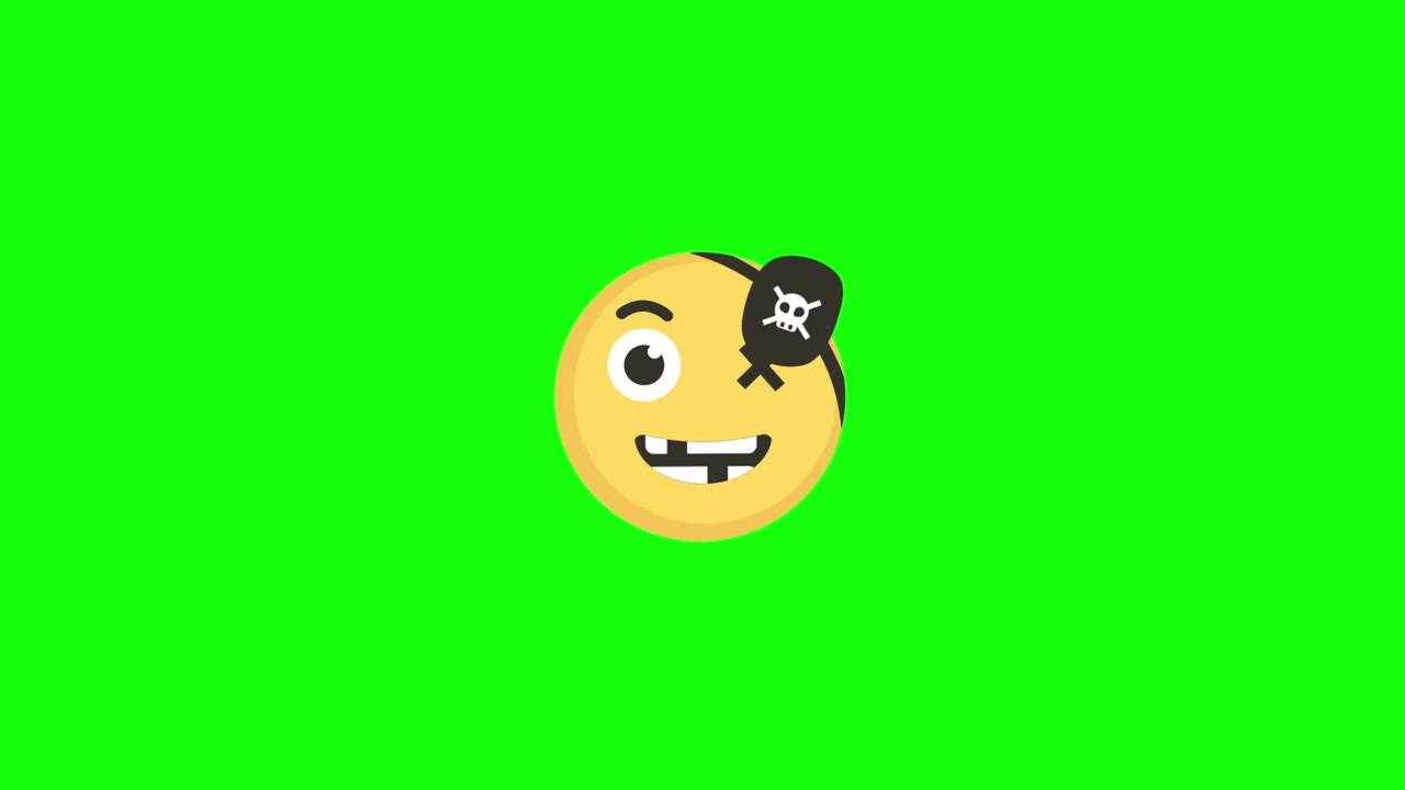 Animated Pirate Emoji with Eye Patch on Green Screen