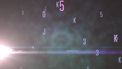 digital animation of changing numbers and alphabets against spot of light on green background