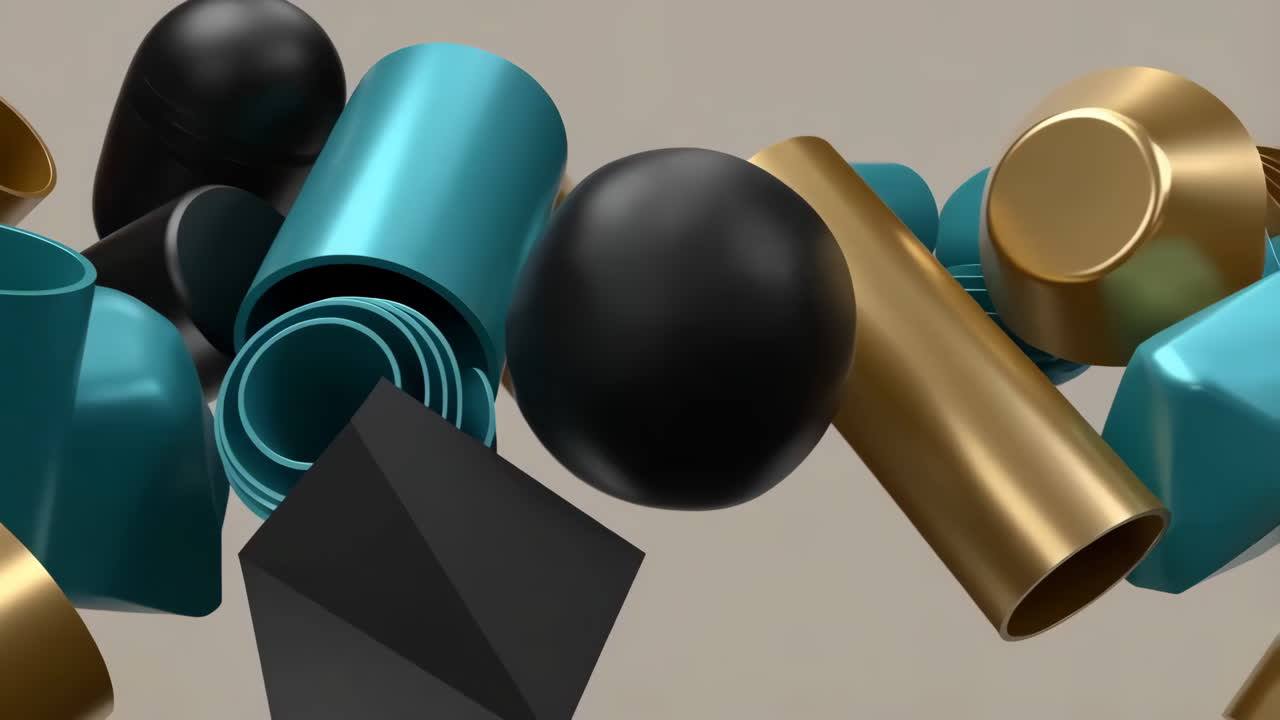 Abstract 3D Rendering of Metallic Geometric Shapes