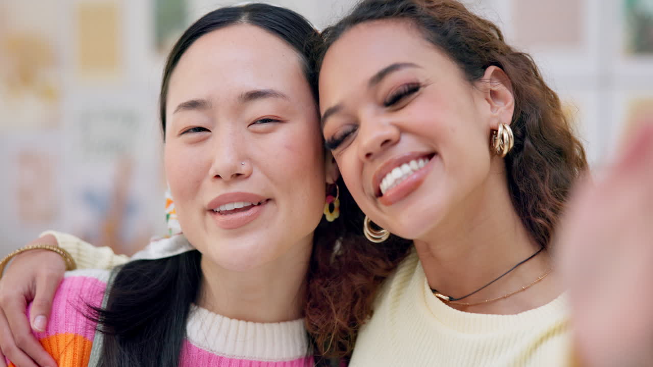 여자 친구들, 셀카와 평화의 표지판과 함께 집