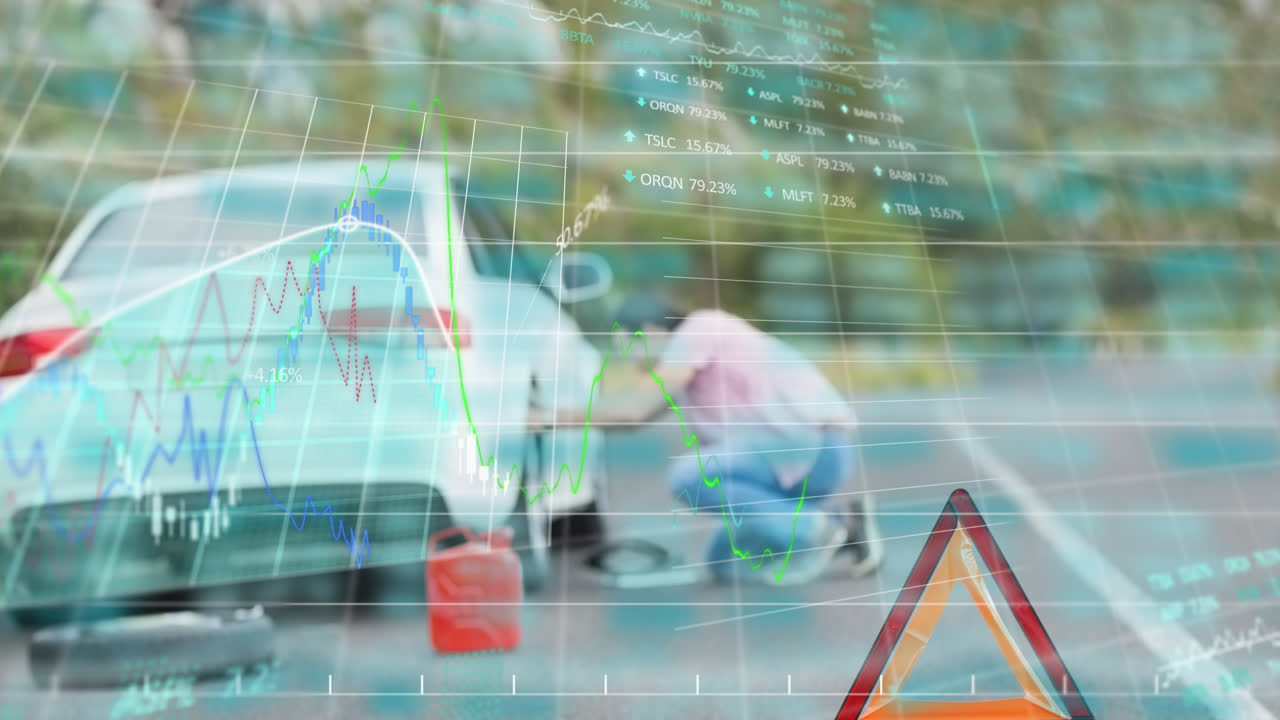 자동차 타이어를 바꾸는 사람을 통해 금융 데이터 처리의 애니메이션