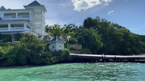 panoramic view of cayo levantado resort and pier in samana bay, dominican republic