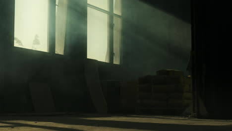 sunbeams in an abandoned industrial building