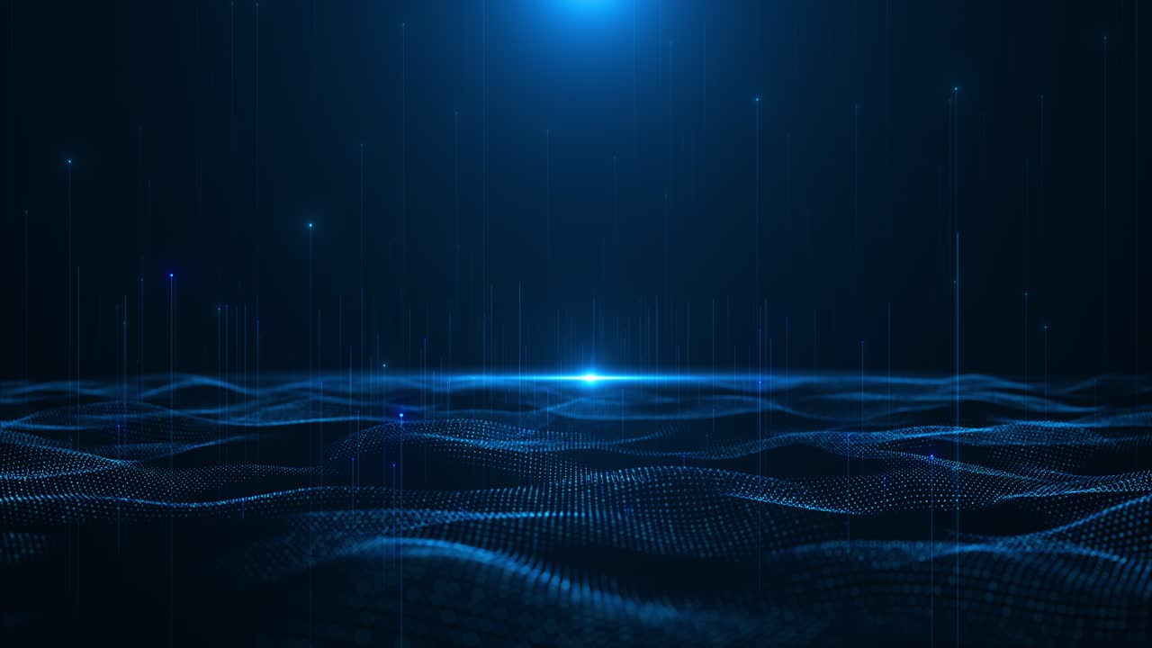 Digital cyberspace particles data network technology mining circuit board background big data flow