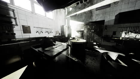 Sunlight filters through windows in a nostalgic old kitchen