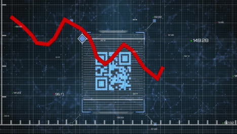 animation of red line and data processing over qr code