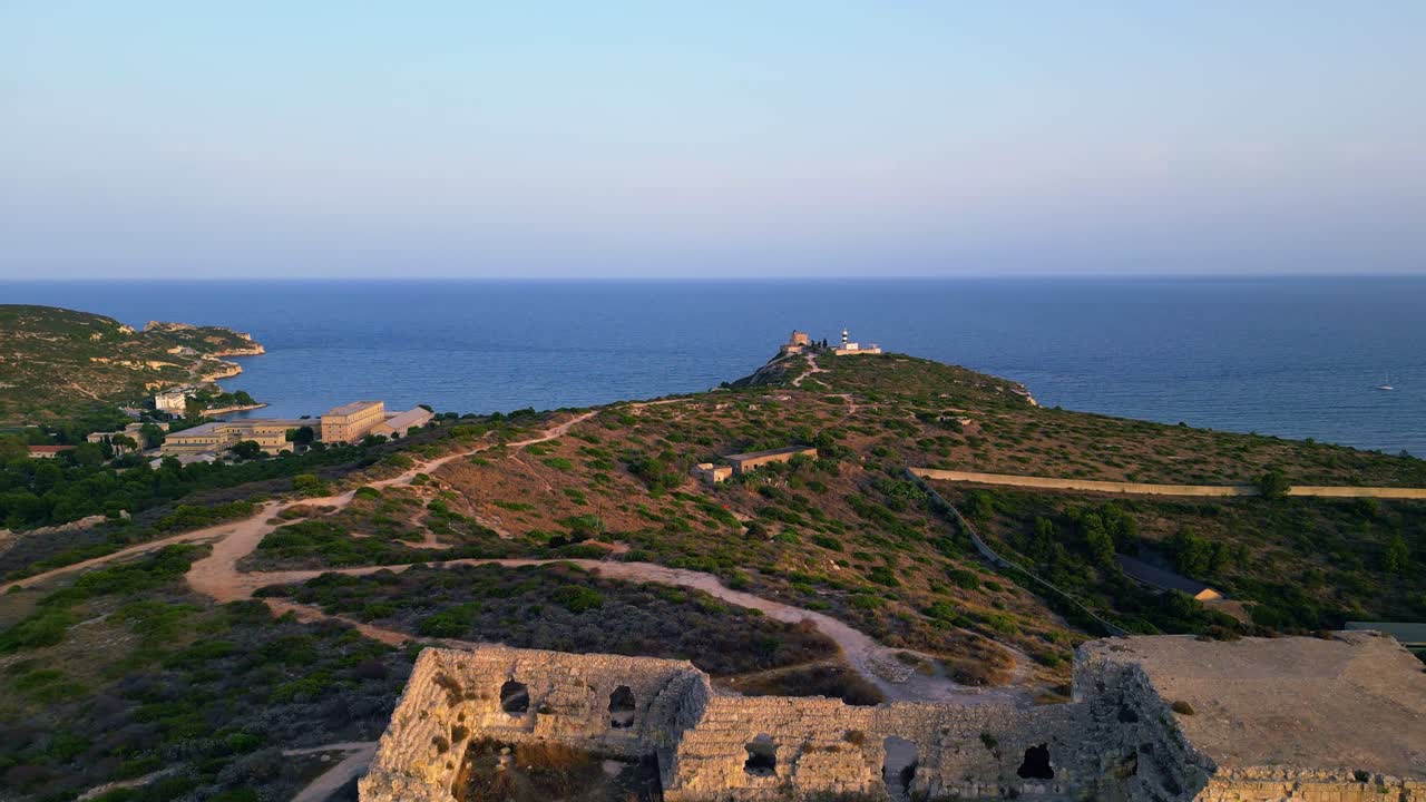 View from Fort of Sant'Ignazio to Calamosca Tower located in distance