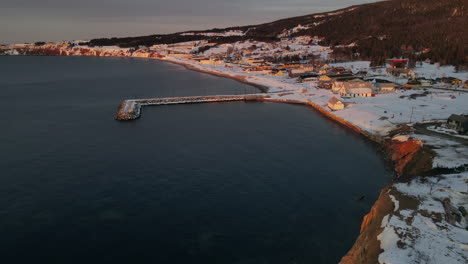 Perce-village-by-drone-in-the-spring-when-there-is-still-some-snow-on-the-ground