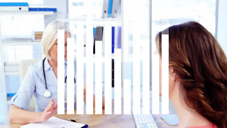 doctor and patient discussing health data in medical consultation, showing animated chart overlays