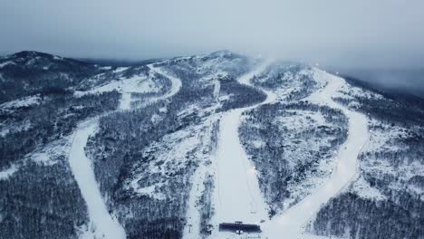 snowy ski resort aerial view