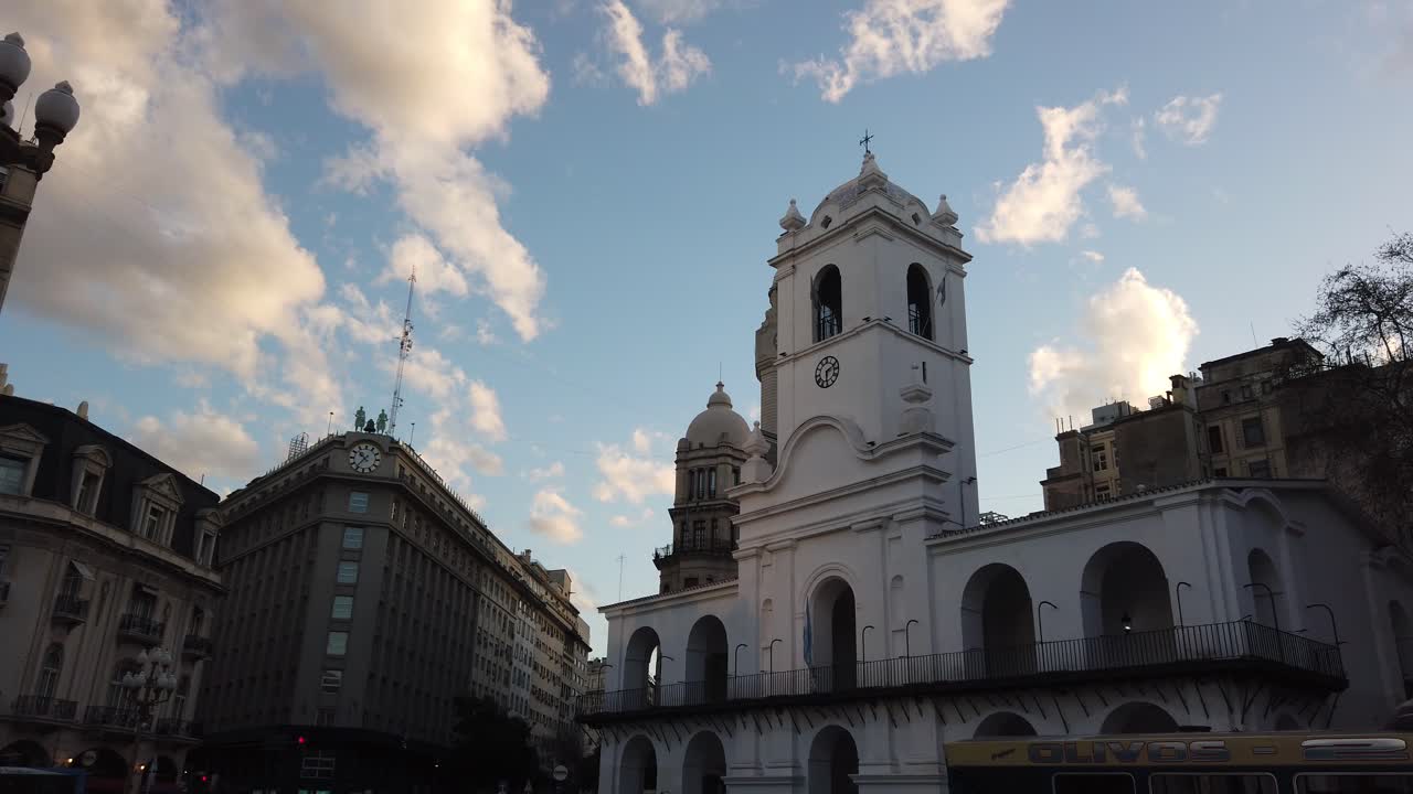 Sunset view of the Cabildo of Buenos aires Argentina travel landmark panoramic, heritage historic building