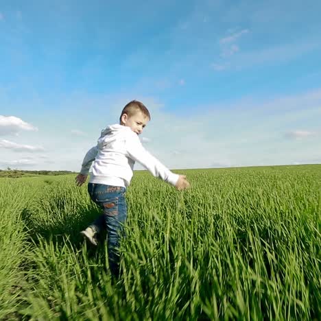 niño caminando por el campo