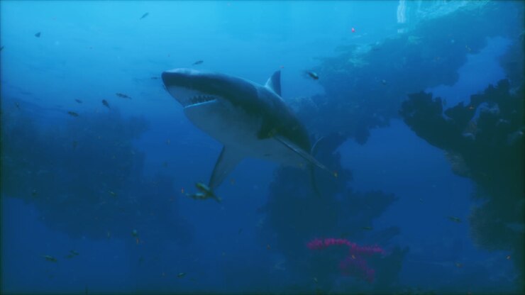 Great White Shark in Coral Reef